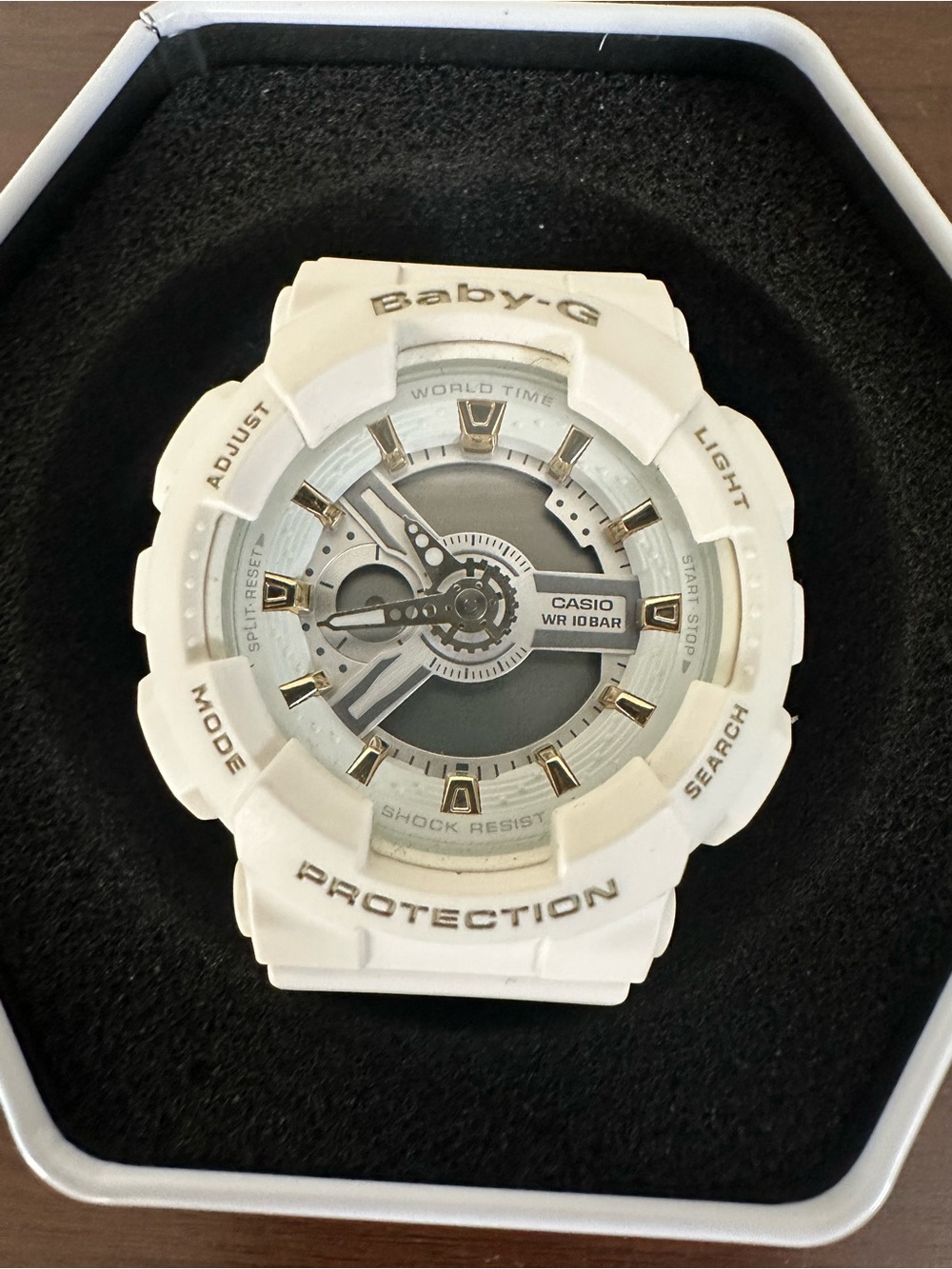 Casio Baby-G White Analog Digital Watch Shock Resistant World Time w/ Tin
